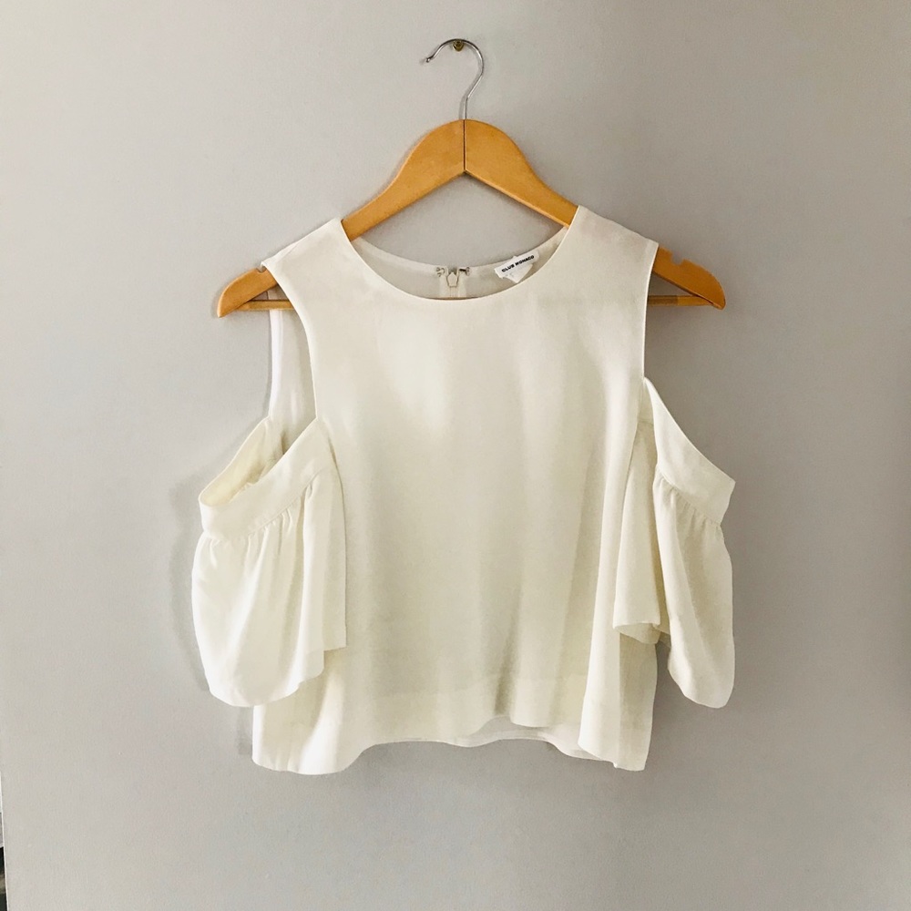 Club Monaco White Blouse Top peep shoulder